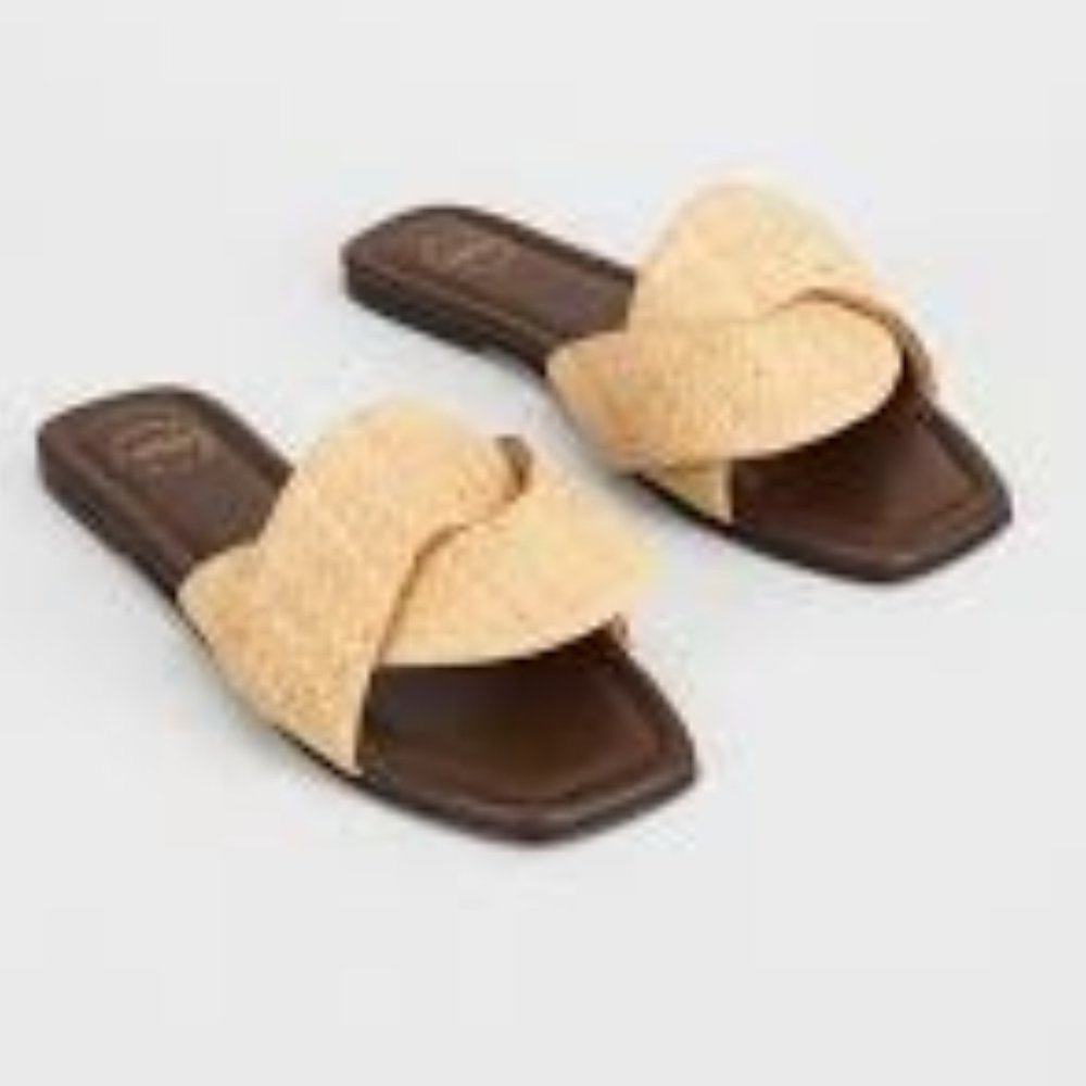NWT: ATP ATELIER Capurso natural raffia flat sandals size: 37